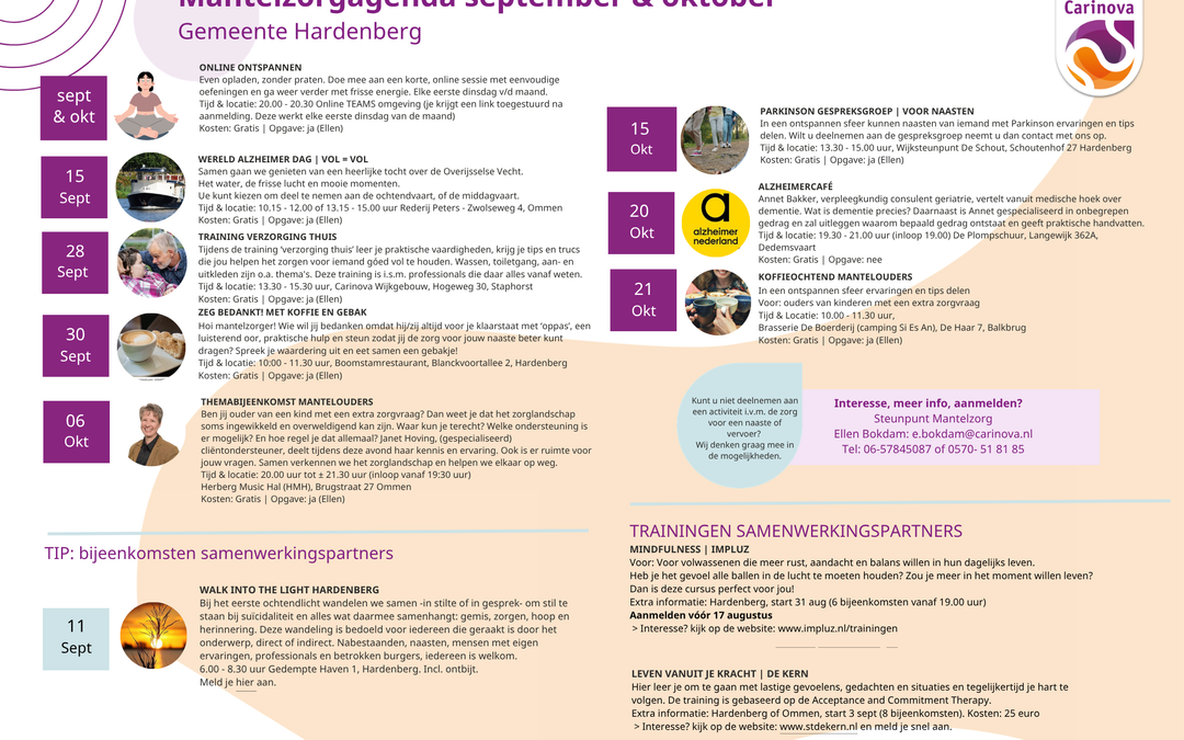 Agenda bijeenkomsten mantelzorgers september & oktober